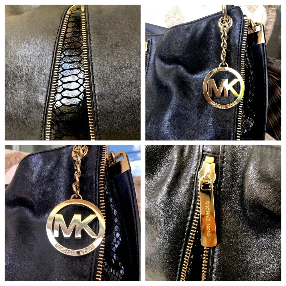 MICHAEL KORS NEWMAN python embossed bag BLACK